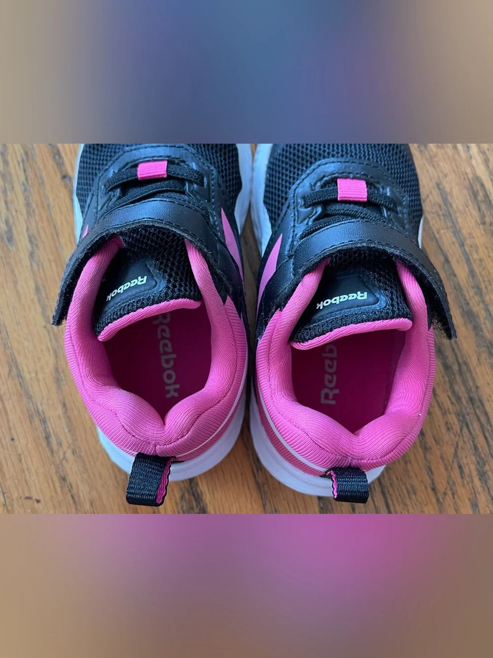 REEBOK RUSH RUNNER SNEAKERS SHOES KIDS HOT PINK/BLACK VELCRO STRAP BABY SIZE 7